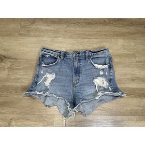 Abercrombie & Fitch Distressed Denim High Waist Shorts